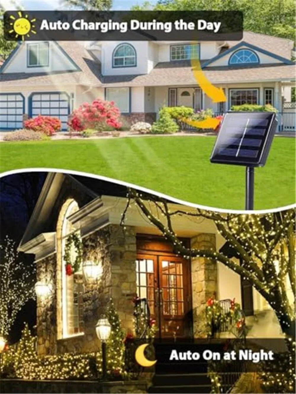 2 Pack 200 LED Solar String Lights Outdoor Waterproof 8 Modes Warm White